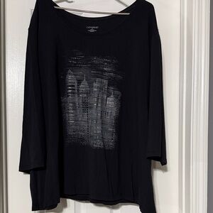 Catherines Black 3/4 Sleeve Tee with Metallic Design